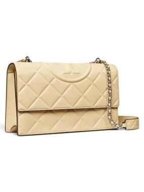 Tory Burch Flemig Cream Quilted Chain Shoulder Bag